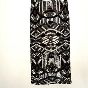 Dress The Population Black Silver Sequin Fitted Midi Pencil Nola Skirt Small